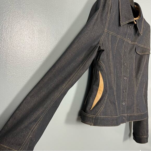 Manigance Paris Vintage Denim Jean Jacket Patchwork Y2K FR Women's Size 10 - Picture 3 of 12